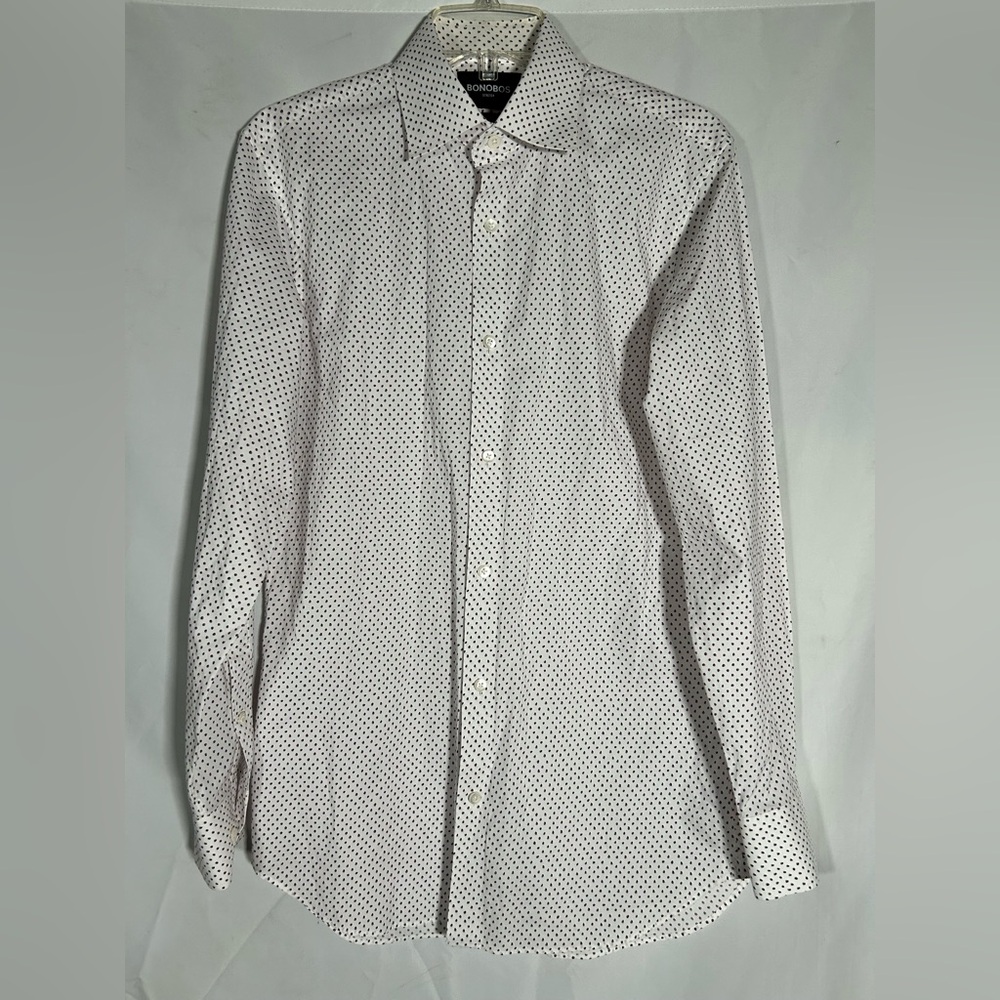 BONOBOS STRETCH TAILORED FIT PURPLE FLORAL DOT LEAF BUTTON UP SHIRT MENS 15.5/34